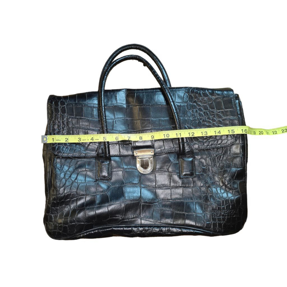 Vintage Kenneth Cole Reaction Black Faux Leather Crocodile Pattern Briefcase Bag - Picture 3 of 16